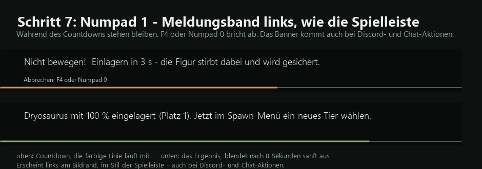Meldungsband beim Countdown und nach dem Einlagern